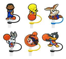 Custom space jam soft silicone straw toppers accessories cover charms Reusable Splash Proof drinking dust plug decorative 8mm stra6846463
