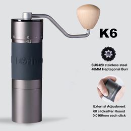 Kingrinder K2/K4/K6 manual coffee grinder portable manual grinder 48mm SUS420 stainless steel burr grinder 240506