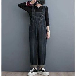 Women's Jumpsuits Rompers Solid Jumpsuits for Women Button Design Straight Pants Vintage One Piece Outfit Women Clothing Safari Style Loose Casual Rompers Y240510