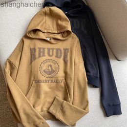 Luxury Counter Top Grade Designer Rhuder Hoodies Street Dance Same Style Rh High Street Rubber Clay Letter Pattern Knitted Hooded Hoodie Female Couple with Logo