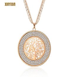 Pendant Necklaces Luxurious Tree Of Life Necklace For Women Rose Gold Clear Crystal Layered Chain Long Fashion Jewelry 2021 Gift6498564