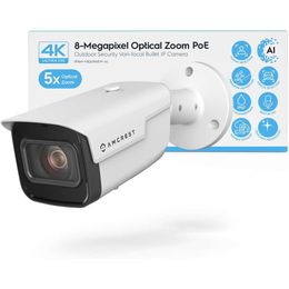 Amcrest 4K Optical Zoom AI IP PoE Camera with Varifocal Outdoor IP Bullet Design, Human & Vehicle Detection, 5X Optical Zoom, and IP67 Weatherproof Rating (IP8M-VB2696EW-AI)