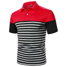 Men's Polos Men Short Slve Polo Shirt Two-color Stripe Splicing Polo Shirt Summer New In Strtwear Casual Fashion Business Men Lapel Top Y240510234Y