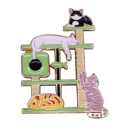 Kawaii Cat Tree Enamel Pin Cartoon Cats Climbing Frame Cute Animal Kitty Metal Brooch Accessories Funny Pet Toy Badge Jewellery Style 042C