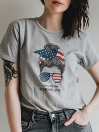Women's T-Shirt Short Slves Pure Cotton T Shirt Strwear 2024 New American Mom Life Print Casual Crew Neck Top Summer Womens Clothing Y240509