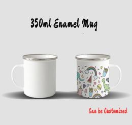 Sea DIY Sublimation 12oz Enamel Mug with Silver Rim 350ml Stainless Steel Enamelled Tooth Cup Handle Blank Heat Transfer Water Cof8855335