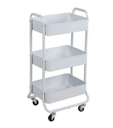 3 Tier Metal Utility Cart Arctic White Laundry Baskets Easy Rolling Adult and Child 240510