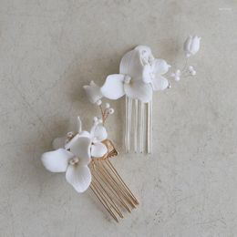 Hair Clips Porcelain Flower Comb Pin Hairpin Gold Silver Colour Head Piece For Brides Bridesmaids Wedding Accessories Bridal Jewellery