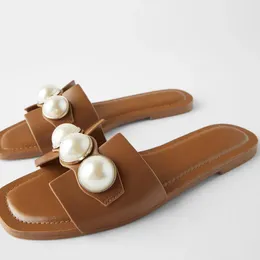 Slippers Summer Beach Shoes Fulgurant Pearl Sandals Thin Belt Roman Women Flip Flops Casual Flat Fashion Sandalias Zapados Mujer