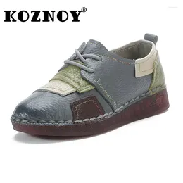 Casual Shoes Koznoy 3cm Native Flats For Women Natural Genuine Leather Ethnic Moccasins Comfy Lace Up Walking Mixed Colour Soft Soled