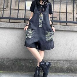Women's Jumpsuits Rompers Denim Jumpsuits Striped Oversized Pants Wide Leg Shorts Bodysuits Women Camouflage Patchwork One Piece Outfits Women Clothing Y240510