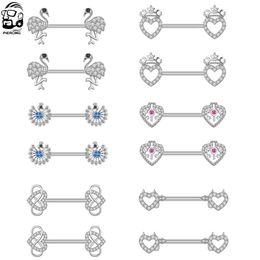 Nipple Rings 2pcs Owl Dolphin Peacock-shaped Nipple Ring Surgical Steel Crystal Shield Cover Barbell for Women Sexy Nipple Piercing Jewelry Y240510