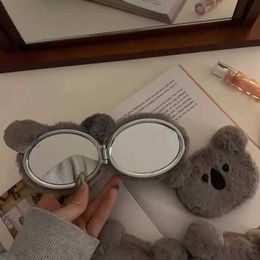 Compact Mirrors Ins cartoon plush animal mirror Korean cute koala makeup essence mini portable creative Christmas girl birthday gift Q240509