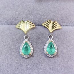 Dangle Earrings Natural Real Green Emerald Drop Earring Leaf Style 0.5ct 2pcs Gemstone 925 Sterling Silver Fine Jewellery L24571