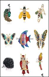 Pins Brooches Jewellery 2021 Mti Colour Enamel Ainmal For Women Peacock Bee Butterfly Owl Flamingo Parrot Crystal Brooch Pin4881377