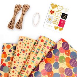 3Pcs Gift Wrap 5Pcs/set Kraft Wrapping Paper Happy Birthday Gift Wrapping Cute Print Paper Party Suppiles Accessories