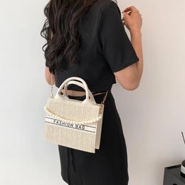 Evening Bags Fashion Shoulder Bag Simple Straw Messenger All-match Top-Handle Handbag Pearl Decoration Chain For Women Vacation Travel