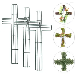Decorative Flowers Cross Shaped Metal Wire Wreath Frame Religious Church Themed Flower Rack Easter Hanging Holiday Decorations