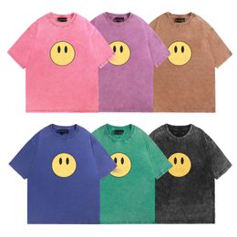 Men's T-shirt designer round neck short-sleeved summer washed do old smiley face print top loose casual T-shirt size s-xL