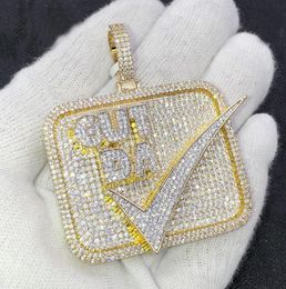Hip Hop Letter Cut DA Big Square Pendant Paved Full Cubic Zircon with Two Tone Plated Necklace for Men Boy Punk Jewellery Whole6531156