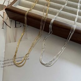 designer Minority design sterling silver Lustre fine silk satin multilayer Necklace collarbone chain silver Jewellery C464