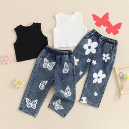 Clothing Sets Infant Baby Girl Summer Outfits Sleeveless Ribbed Tank Tops Denim Pants Set Toddler Clothes