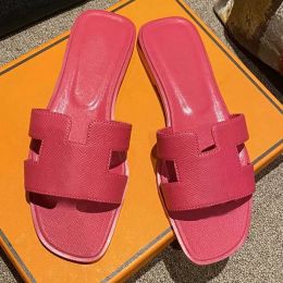 New Womens Designer Slides Slippers Beach Classic Flat Sandal Summer Lady Leather Flip Flops Mens Women eur35-42