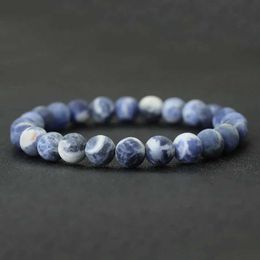 Charm Bracelets New Simple Style Bracelet For Men Grade A Frosted Natural Stone Braslet Accessories Hombre Sodalite Tiger Eyes Beaded Braclet Y240510