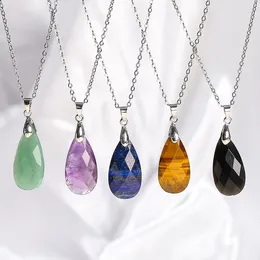 Pendant Necklaces Water Drop Natural Stone Amethyst Pink Crystal Necklace For Women Jewellery Gift Cut Face