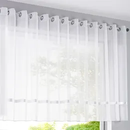 Curtain H100xW300CM White Kitchen With Ribbon Sheer Valance For Door Curtains