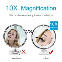 Compact Mirrors Flexible makeup mirror 10x magnifying glass 14 LED light touch screen portable Q24050911