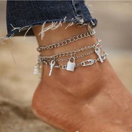 Anklets Punk Style Key Lock Pendant For Women Multilayer Chain Ankle Bracelets Creative Vintage Jewelry Accesorios Bijoux Femme