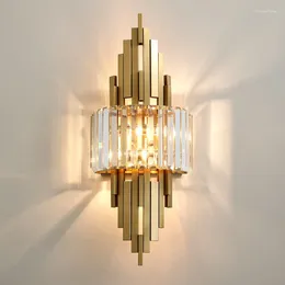 Wall Lamp Modern Design Luxury Copper Light With Shiny K9 Crystal Lampshade For Bedside TV Background Aisle Sconces E14