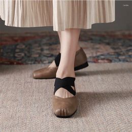 Casual Shoes Retro Square Head Ballet Flat 2024 Women's Style French Cross Strap Mary Jane