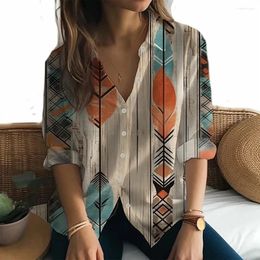 Women's Blouses Women Shirts & Suitable Summertime The Fashion Shirt 3D Vintage Feather Print And Button Casual