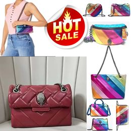 Colorful Designer Kurt Geiger Eagle Heart Rainbow Leather Tote Bag Women Shoulder Bag Crossbody Clutch Travel Purse With Silver Chain Fashion Style
