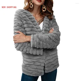 Women's Jackets 2024 Women Soft Fur Coat Autumn Long Sleeve Windbreaker Quality Thick Plus Size Slim Winter Jacket Grey