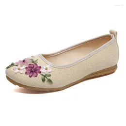 Casual Shoes Comemore Cotton Linen Comfortable Beijing China Ballerina Flat Sapato Feminino 2024 Embroidered Women Flower Slip On Flats