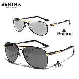 Sunglasses BERTHA Sunglasses For Men Car Driving Photochromic Vintage Eyeglasses UV Protect Outdoor Sunglasses Oculos De Sol SB8722 J240508