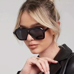 Sunglasses Fashion Double Bridges Women's 2024 Hipster Plastic Oversized Pilot Sun Glasses Classic Black Square Eyeglasses