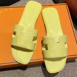 New Womens Designer Slides Slippers Beach Classic Flat Sandal Summer Lady Leather Flip Flops Men Women eur 35-42