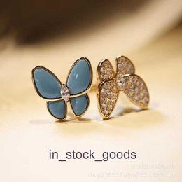 Vancleff High End Jewellery rings for womens Double Butterfly Ring Womens Turquoise Set Diamond Open Ring Asymmetric Friend Pair Ring Original 1:1 With Real Logo and box