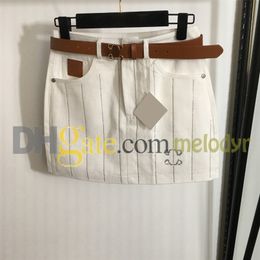 Rhinestone Stripe Skirts Designer Women White Denim Dress Sexy Mini Jean Skirt with Belt Ladies Slim Pencil Skirt