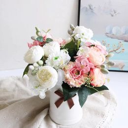 Decorative Flowers Selling Beautiful Miss Peony Artificial Silk Small White Bouquet Home Party Winter Wedding Decoration Fake