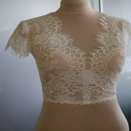 Ivory Lace Wedding Shawls With Cap Sleeves V Neck Bridal Bolero Custom Made Wedding Wraps Shrugs For Dress Cape 274P