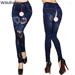 Women's Leggings Sexy Women Jean Skinny Jeggings Pants High Waist Female Open Croch Crotchless Zippers Costumes Plus Size