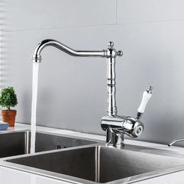 Kitchen Faucets Single Lever Sink Faucet Swivel Spout Ceramic Handle Rotation Gold Solid Brass Basin Mixer Water Taps