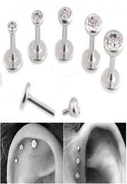 Gem Lip Stud lage Helix Tragus Clear Crystal Ear Labret Piercing Earring BAR Internally Threaded 16G Diamond Lip Ring Lot Steel7076148