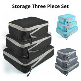 3Pcsset BlackBlueGrey Compressible Travel Storage Bag Portable Large Capacity Suitcase Luggage Packing Cubes 240510