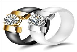 Wholer Ceramic Couple Rings for Men Women Black and White Zircon Smooth Ring Jewellery Sizes 5109463921